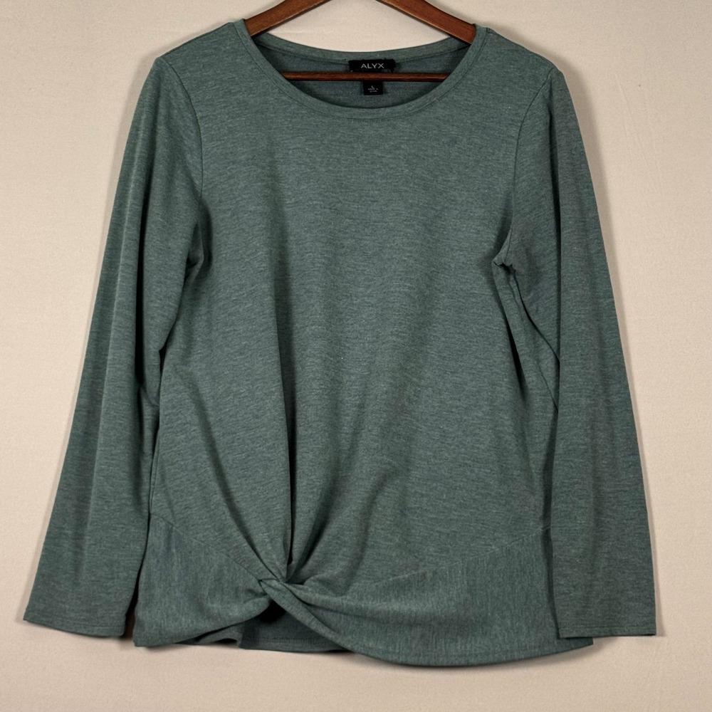 Alyx Women Large Sage Green Long Sleeve Twist Front Knot Hem Top